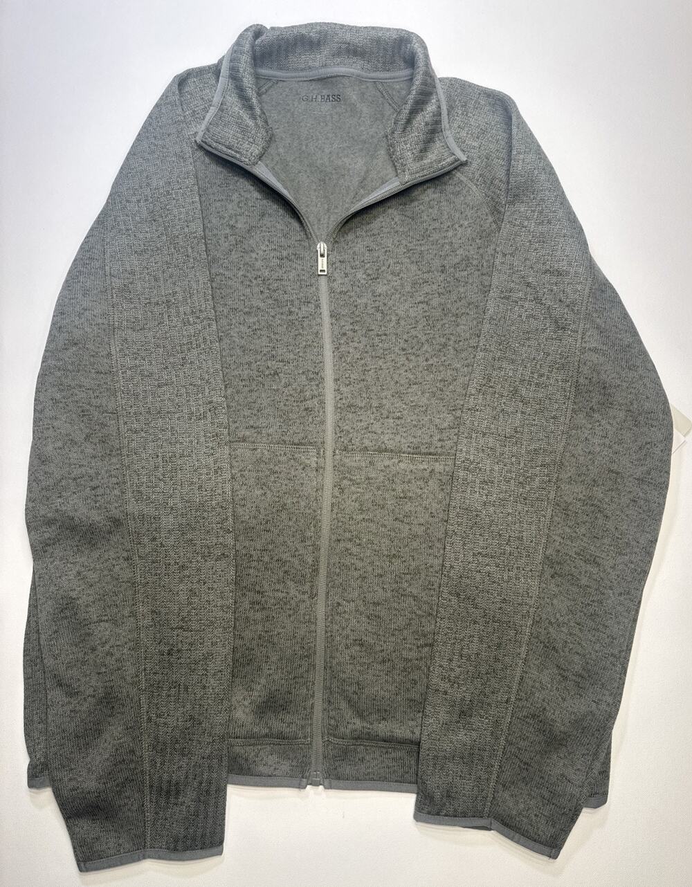 G.H. Bass Full Zip Fleece Jacket Mens Large Moss Lichen Green Sweater Knit NWT